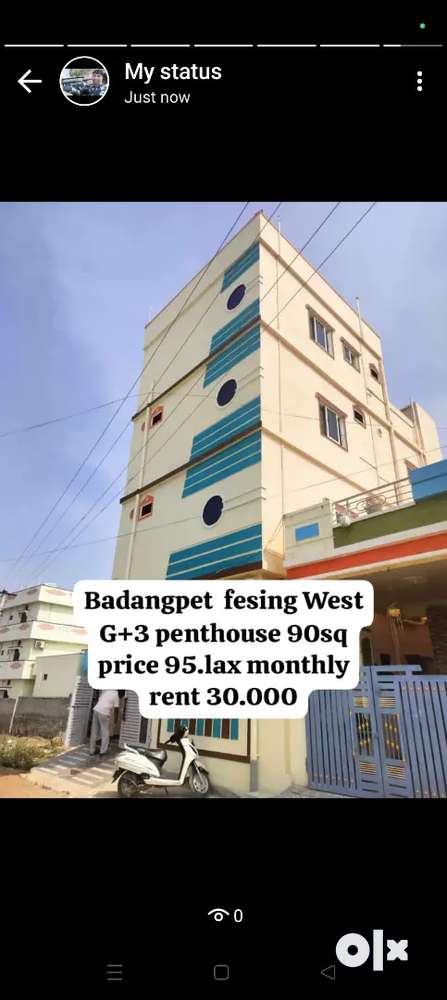 Badangpet sai NagG+3 pent house 90sq price 95.lax monthly rent 30.000