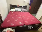 Box double bed with headboard and mattress
