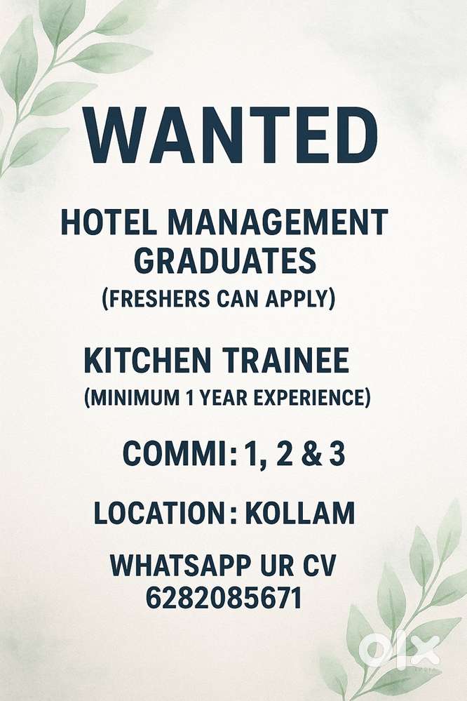Wanted pan asian chef ,barista & hotel management students.