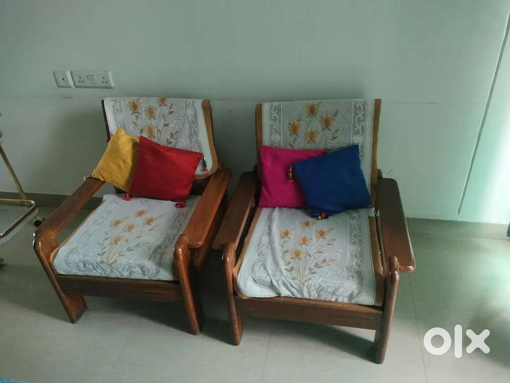 Sagwan wood sofa with glass table
