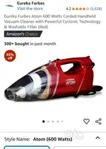 Eureka Forbes Atom 600 Watts Corded Handheld Vacuum Cleaner with Power