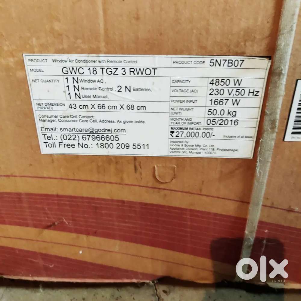 Brand New Packed Godrej 1.5 Ton Window AC (Never Opened, 2016 Model)