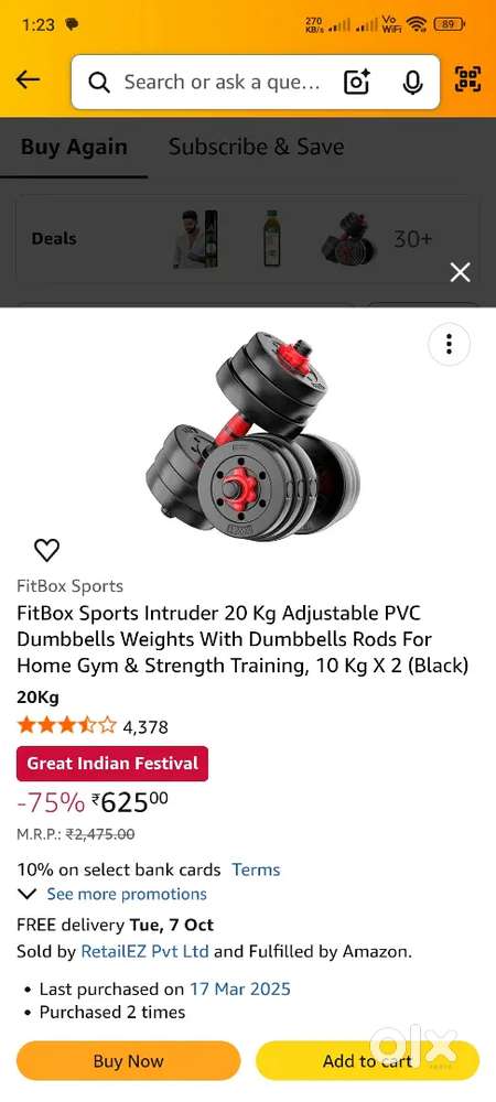 Gym dumbells for sale 20kg