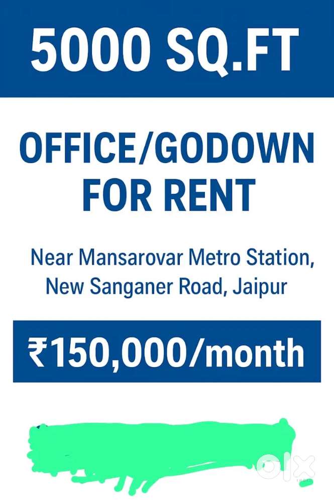5000 Sq.ft Office/Godown for rent Mansarovar Metro New Sanganer Jaipur