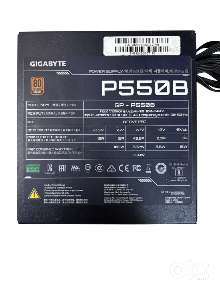 Gigabyte P550B 550W 80+ Bronze PSU – Excellent Condition / Mumbai