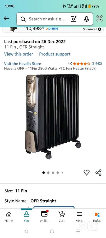 Havells 11Fin oil filter 2900W in excellent condition