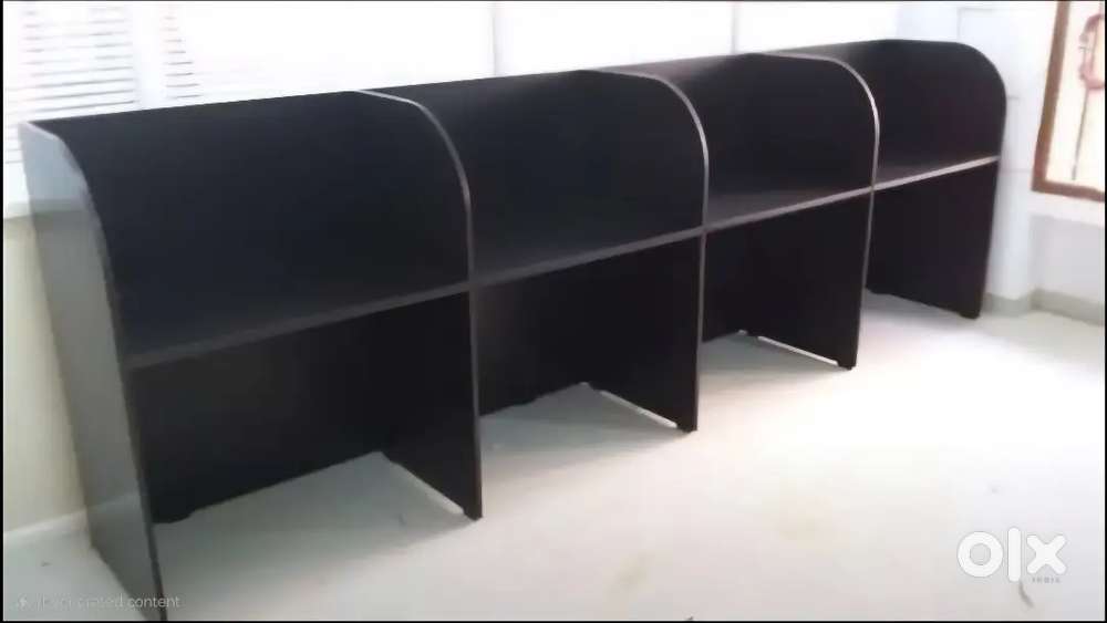 5 tables,  6 chairs, aluminum partition and many more