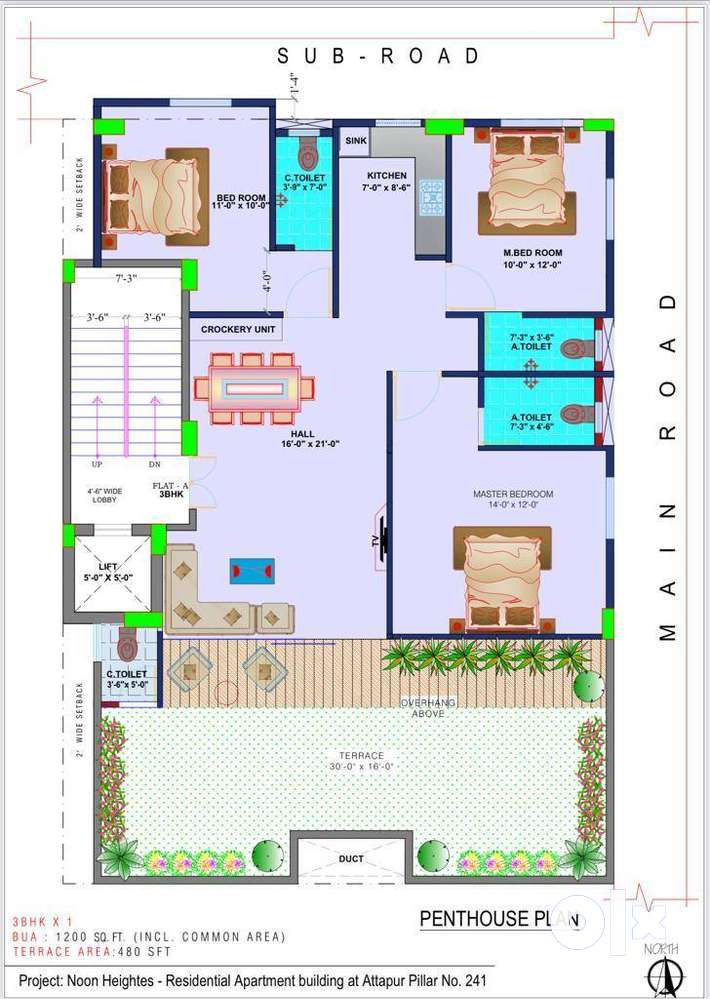 3BHK, Penthouse for SALE Ready to Move @Attapur Pillar No 241