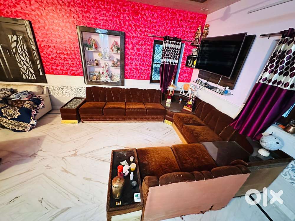 Premium Brown Velvet L-Shape Sofa Set - Excellent Condition