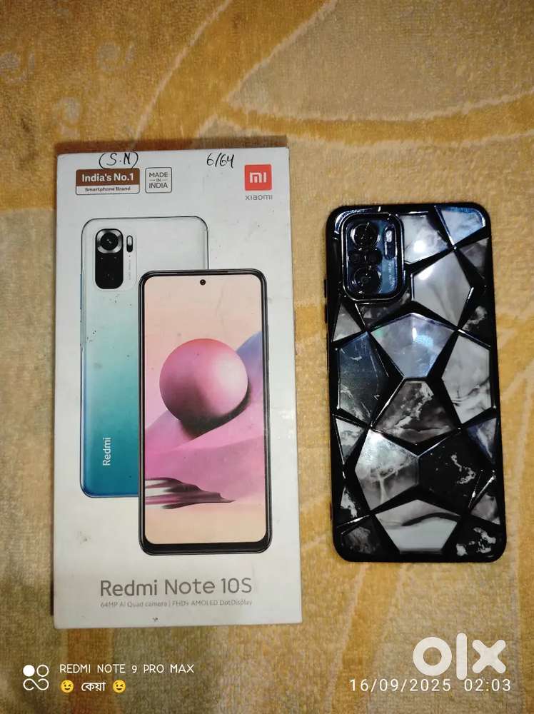 Redmi note 10s RAM 6 GB ROM 64 GB Black colour Super mint condition