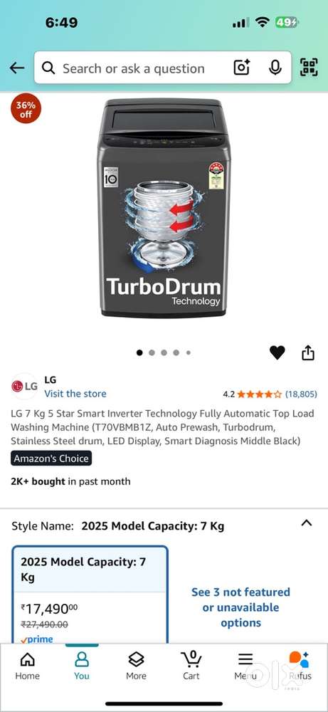 In Warranty LG 7KG Top load washing machine