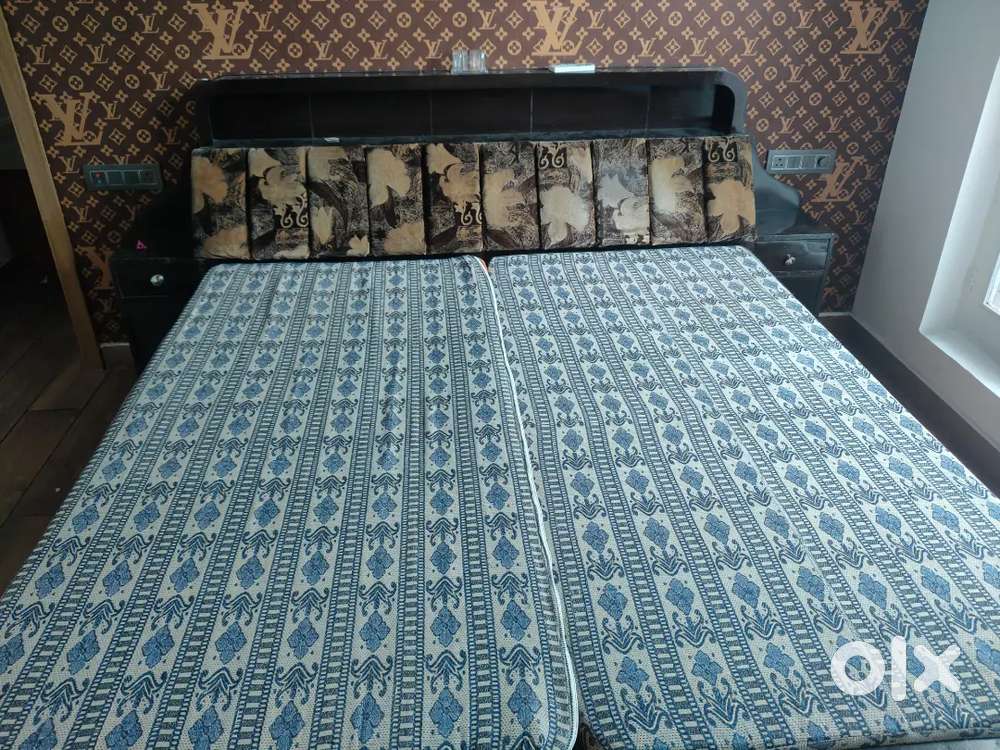 Double bed with mattress & side tables