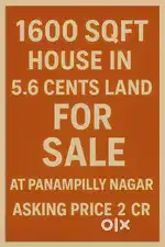 1600sqft 2 Storey House in 5.6cents Land For Sale @Panampilly Nagar