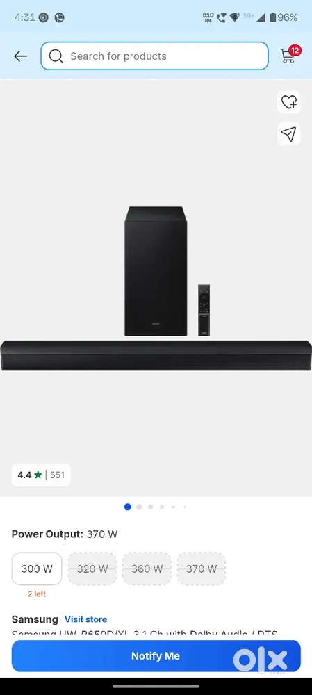 Sumsung HW-B650D/XL 5.1.2  370 watt dts virtual-x with wirless subwoof