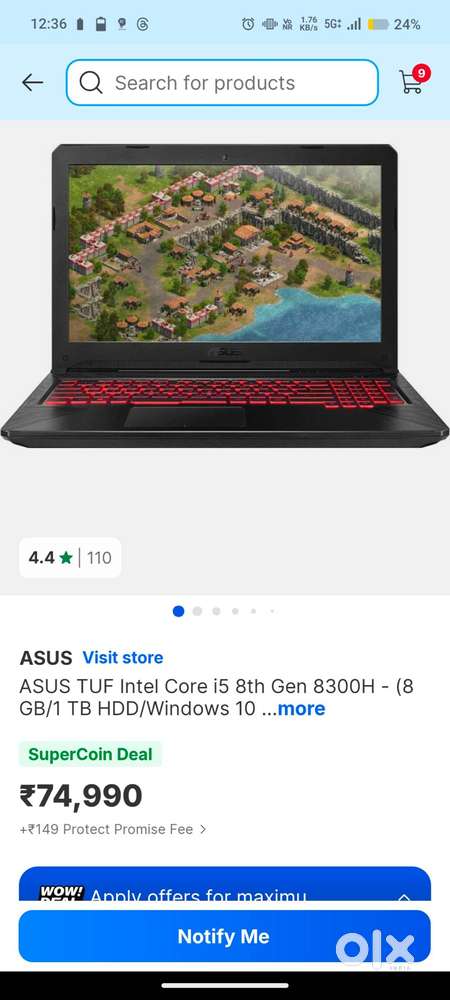 Asus tuf Intel core i5  1050 gtx grafic card