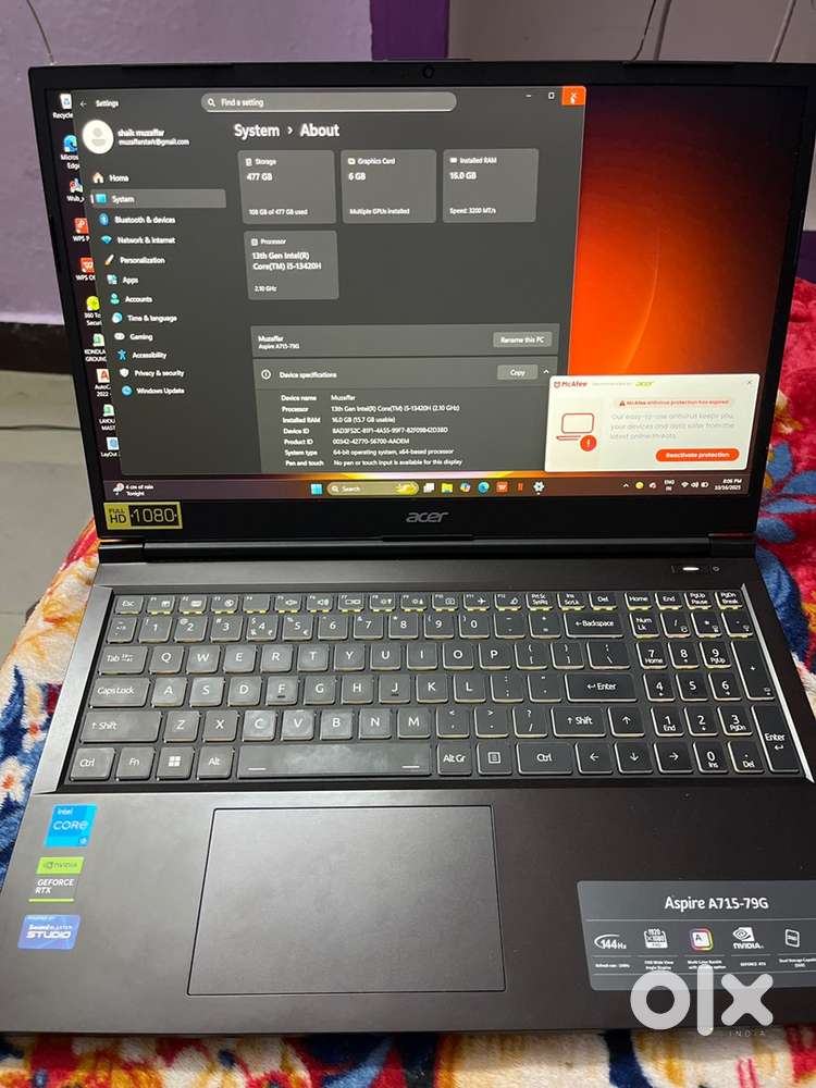 Brand new  unused gaming laptop acer aspire 7 just 2 months old piece