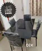 Plain tinted or tuffen glass dining table with 4 chairs @ Yousufguda