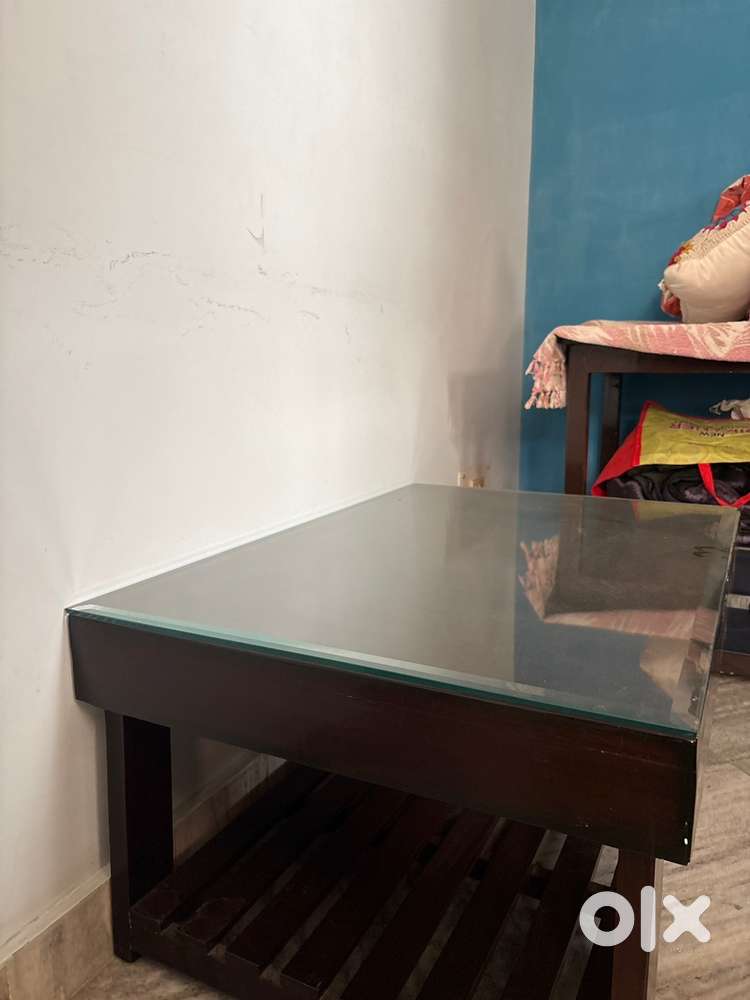 wood table with glass