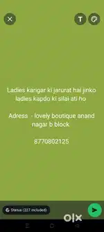 Ladies worker for stiching of ladies cloths required