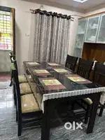 Dinning table with 6 chairs tak wood with grass