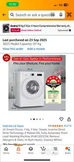 Lg 7kg automatic loaded washing muchine