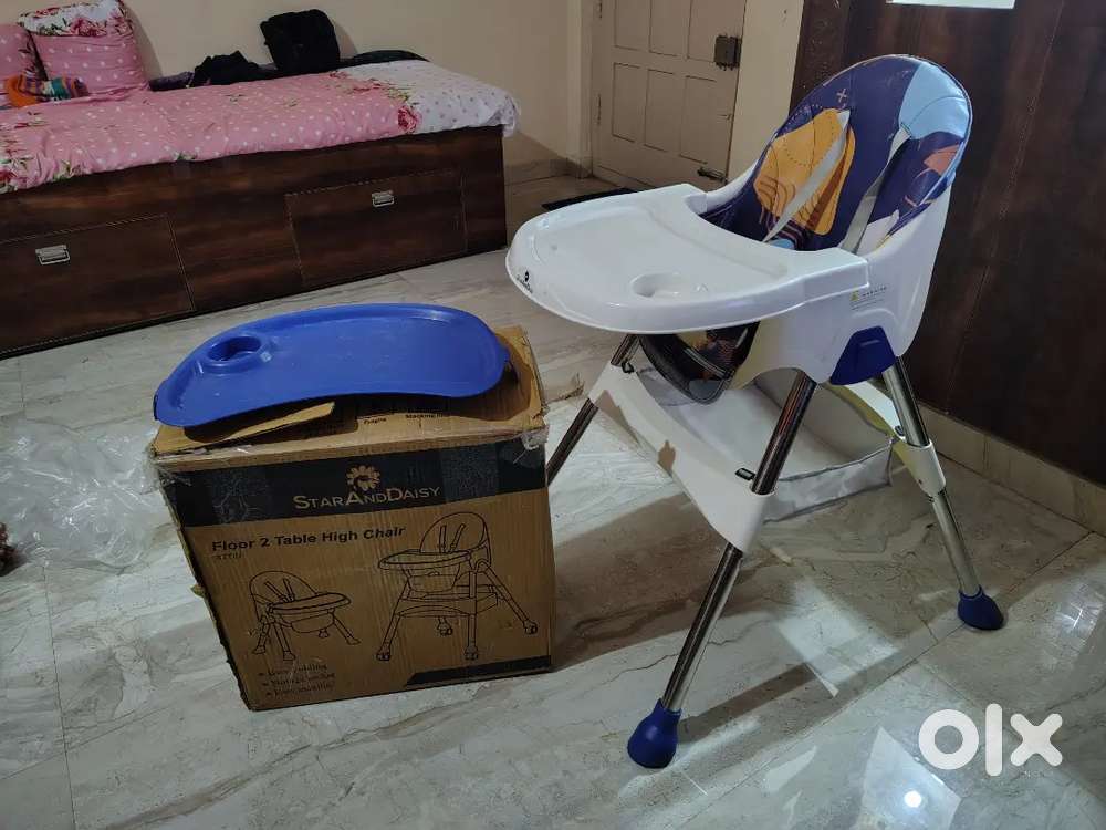 Baby High Chair with Wheels, Storage Basket & 5-Point Safety