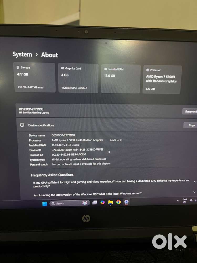 Hp Pavilion Gaming laptop- Ryzen 7