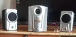 Computer keyboard with mouse and computer speakers with woofer