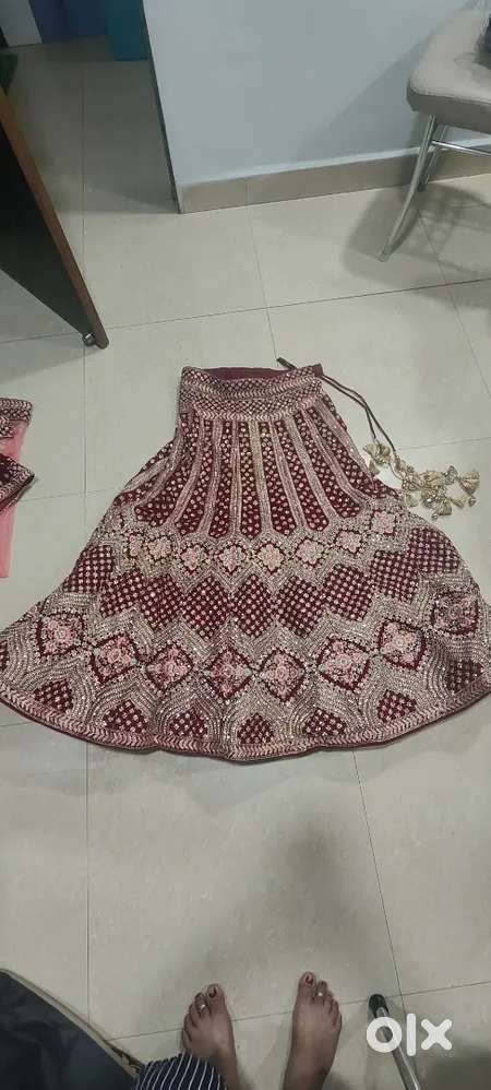 Bridal Maroon Lehenga with stitched Blouse