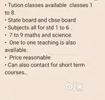 Tutions for classes 1 to8