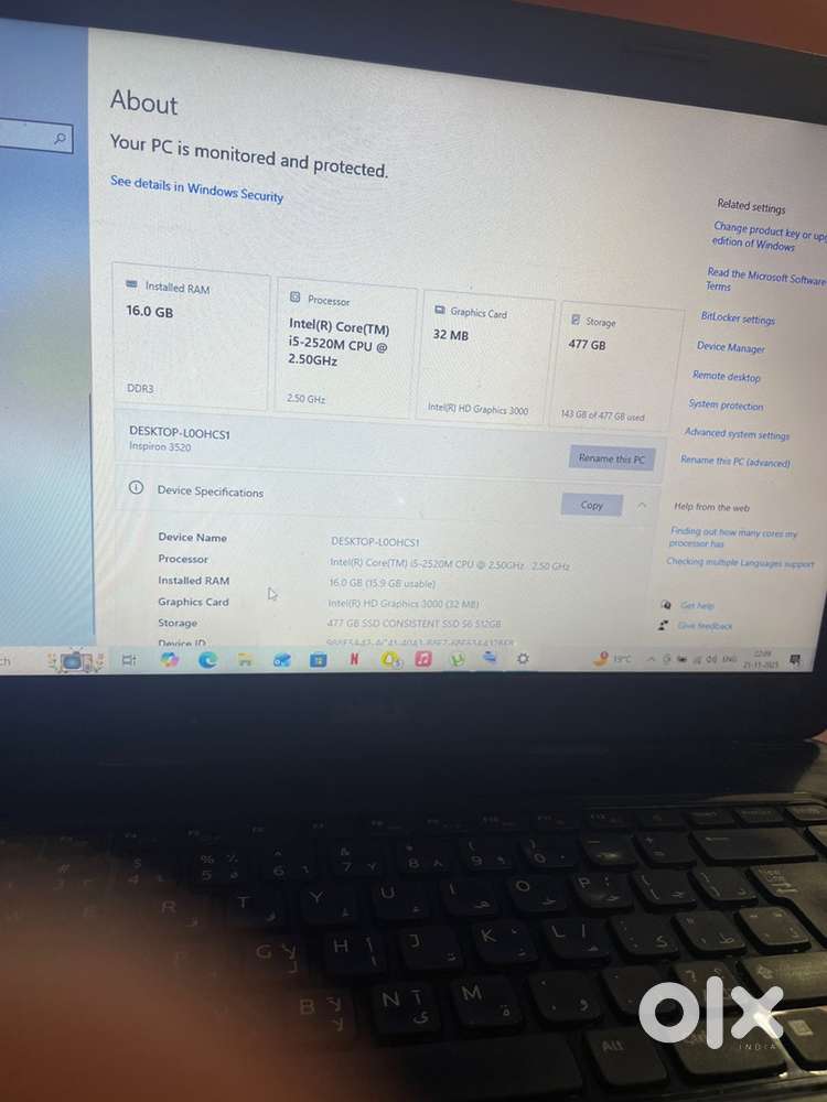 Dell inspiron 3520 i5  16gb ram  512gb ssd  very fast  and good