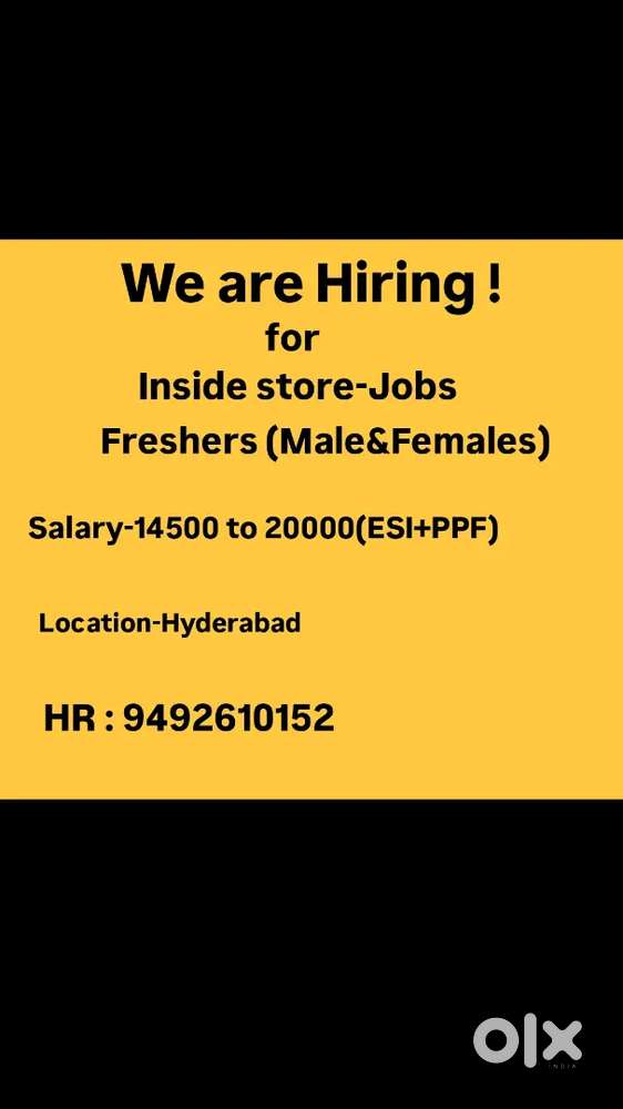 Hiring for freshers (male&females)