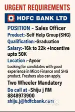 Slase officer shg HDFC bank