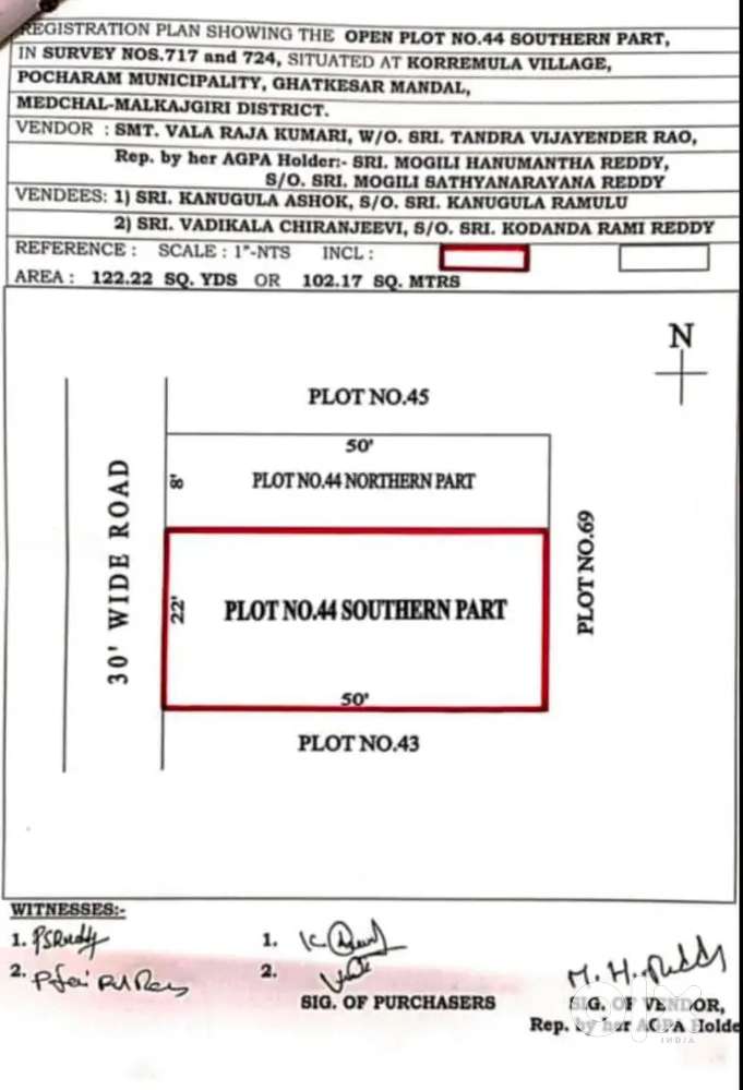 Open plot for sale in Narapally 122 Sq yards West 30k per sq yard neg