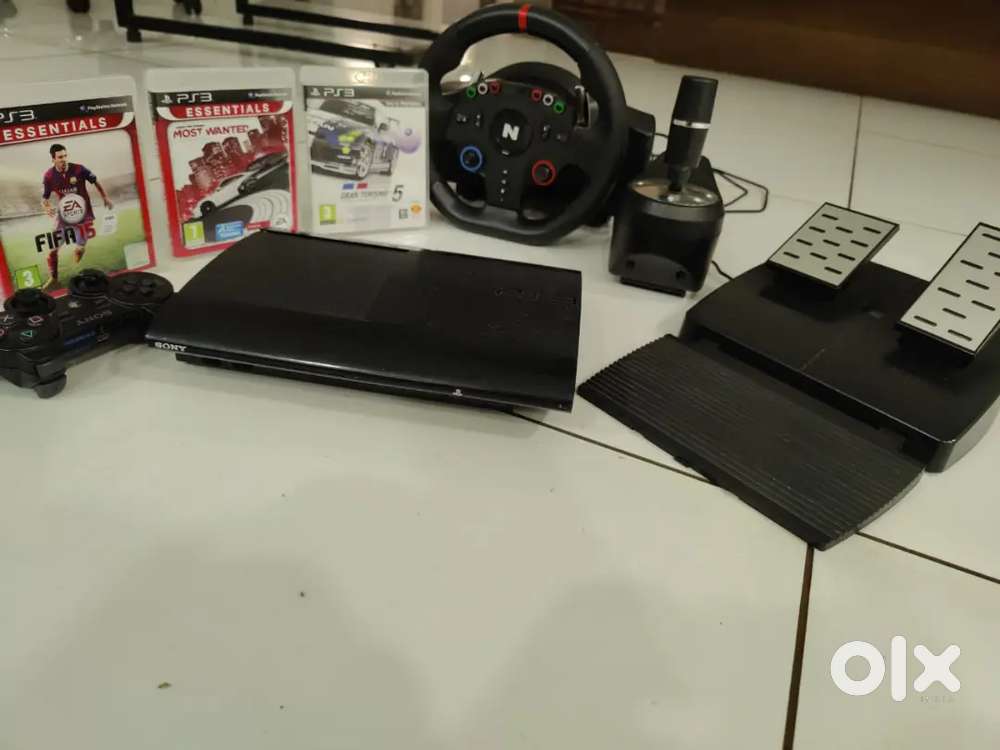 Ps3 super slim+nitho drive pro one steering wheel setup+controler+3gam