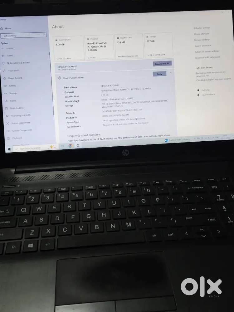 HP leptop  intel (R) Core(TM) i5-7200U