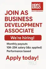 Hiring  for Business Development Associate(HDFC ERGO)