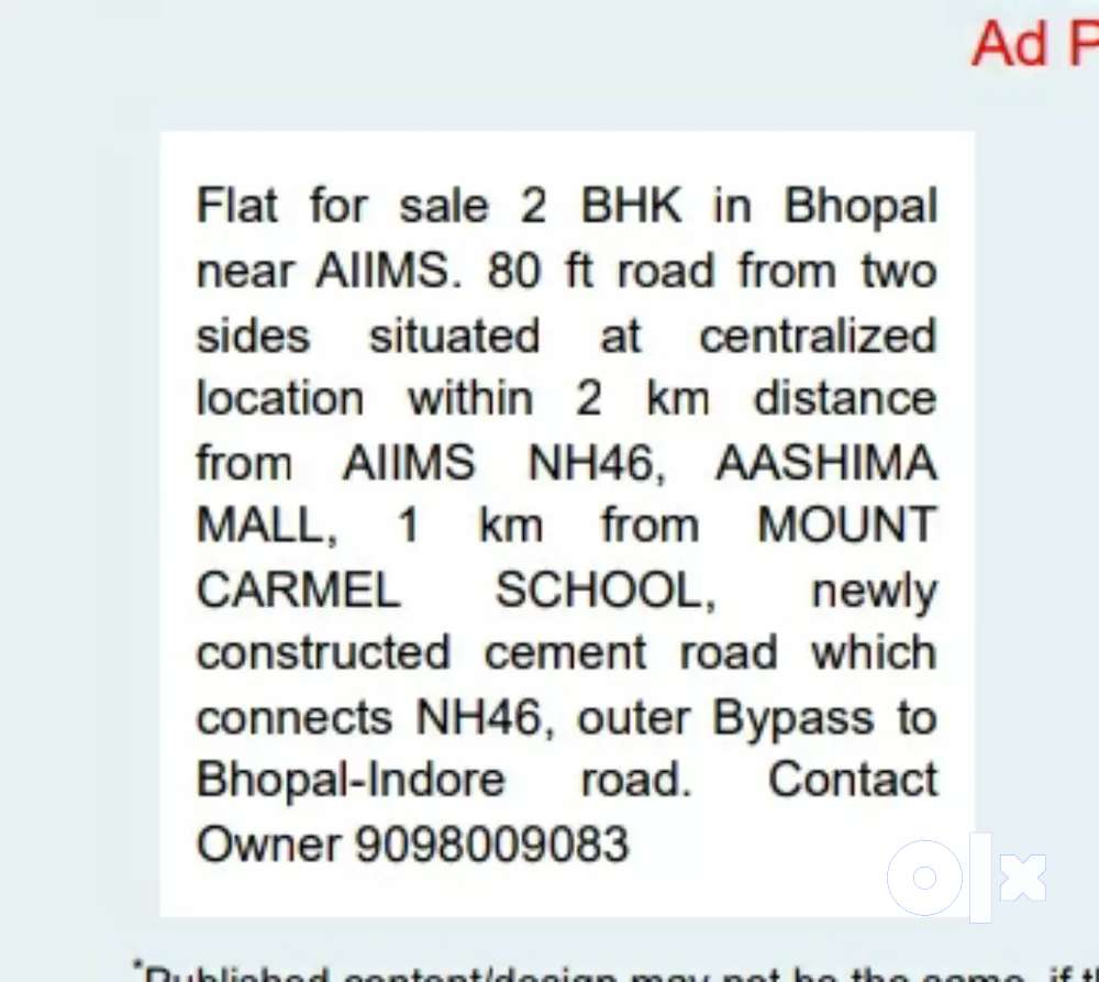 Flat for sale near AIIMS BHOPAL at centralized location of Baghsewania