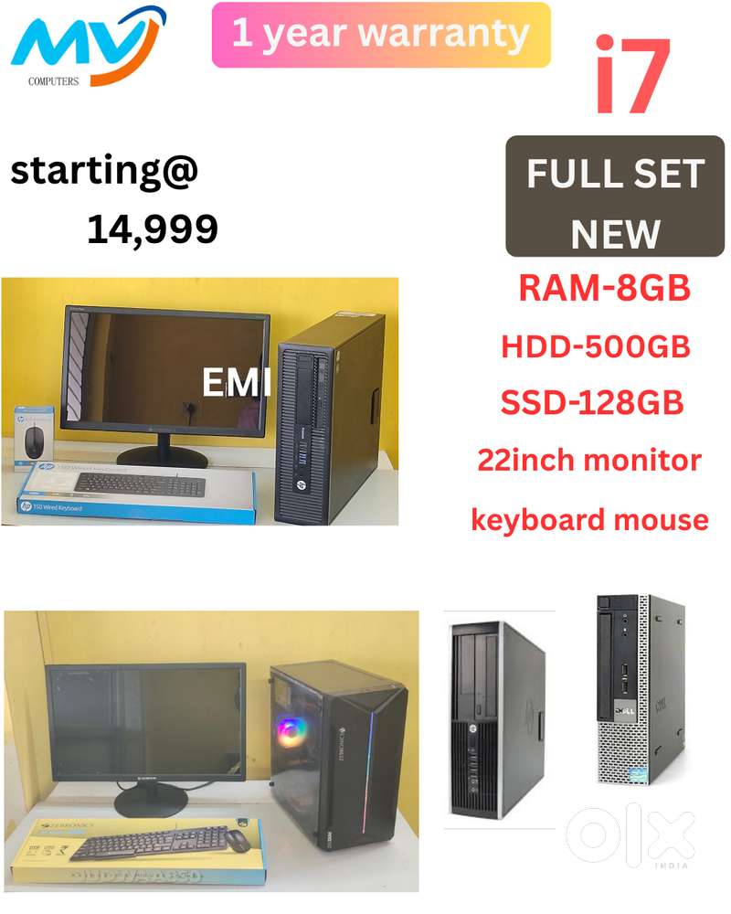 1 - Year Warranty  Full Set  Branded - I7 Process CPU  Ram - 8GB
