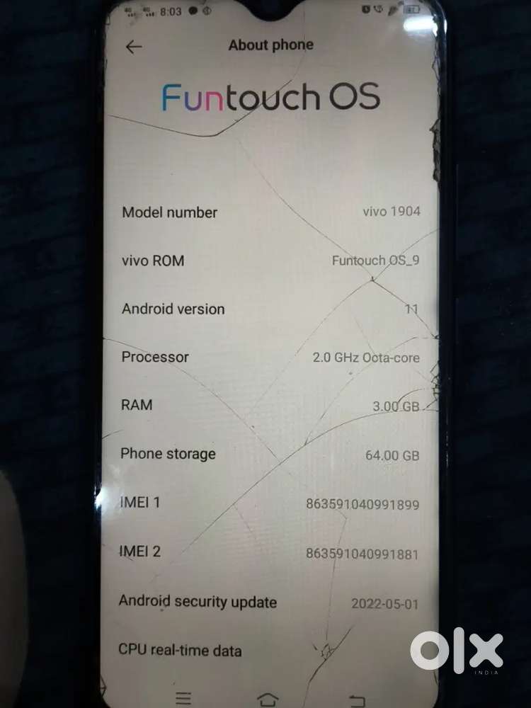 Vivo y12 ,,,3Gb Ram,64Gb internal