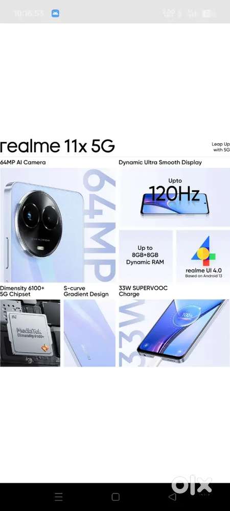 REALME 11X 6/126 SKY BLUE SHINE COLOUR A1 CONDITION WITH FULL BILL BOX