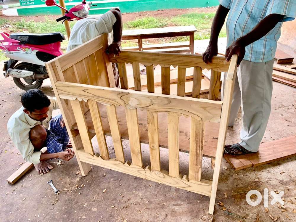 Hand crafted country teak wood crib for kid