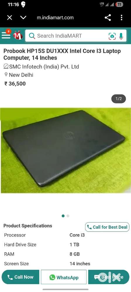Laptop hp  ram 4 gb  storage 1tb