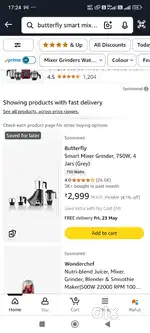 Butterfly smart Mixer 750 watt 4Jar Brand New