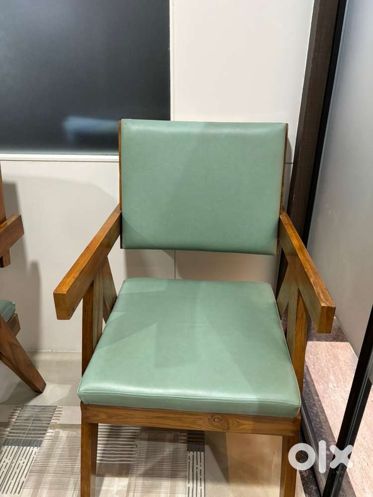 Teak Wood Chair with Soft Green Cushioning