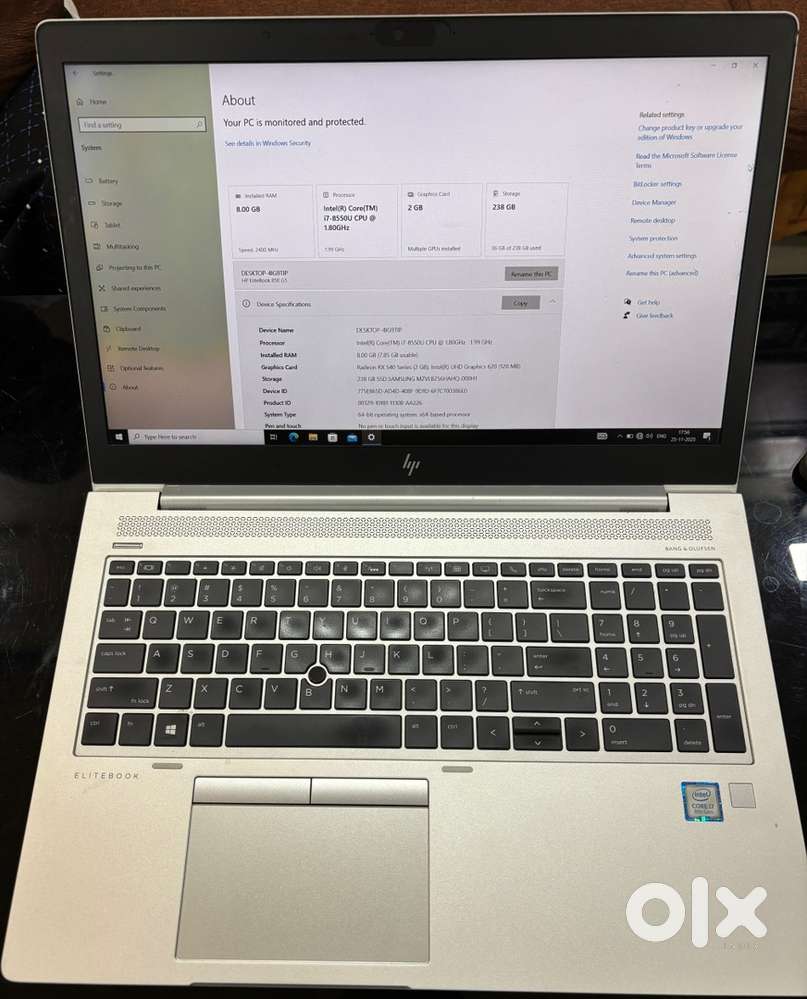 HP EliteBook 850 G5 – i7 8th Gen  8GB RAM  256GB SSD