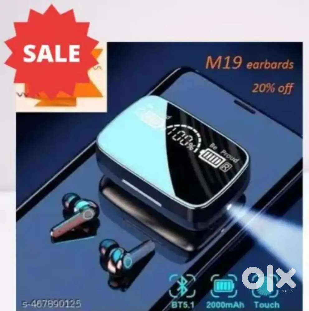 M19 Wireless Bluetooth Earbuds with LED Display & 2000mAh Case (Black)