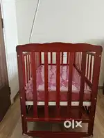Babyhug wooden cot cum rocker l wheels with lock l adjustable height