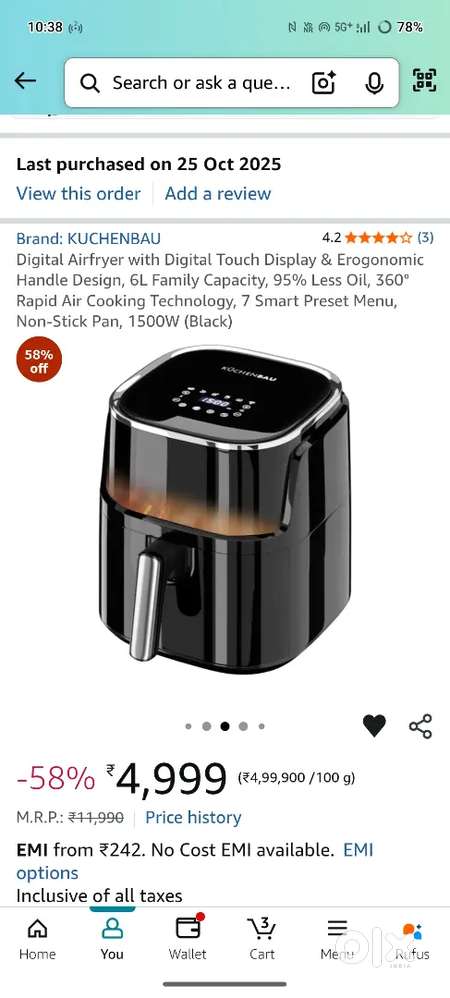 Digital Airfryer with Digital Touch Display & Erogonomic Handle Design