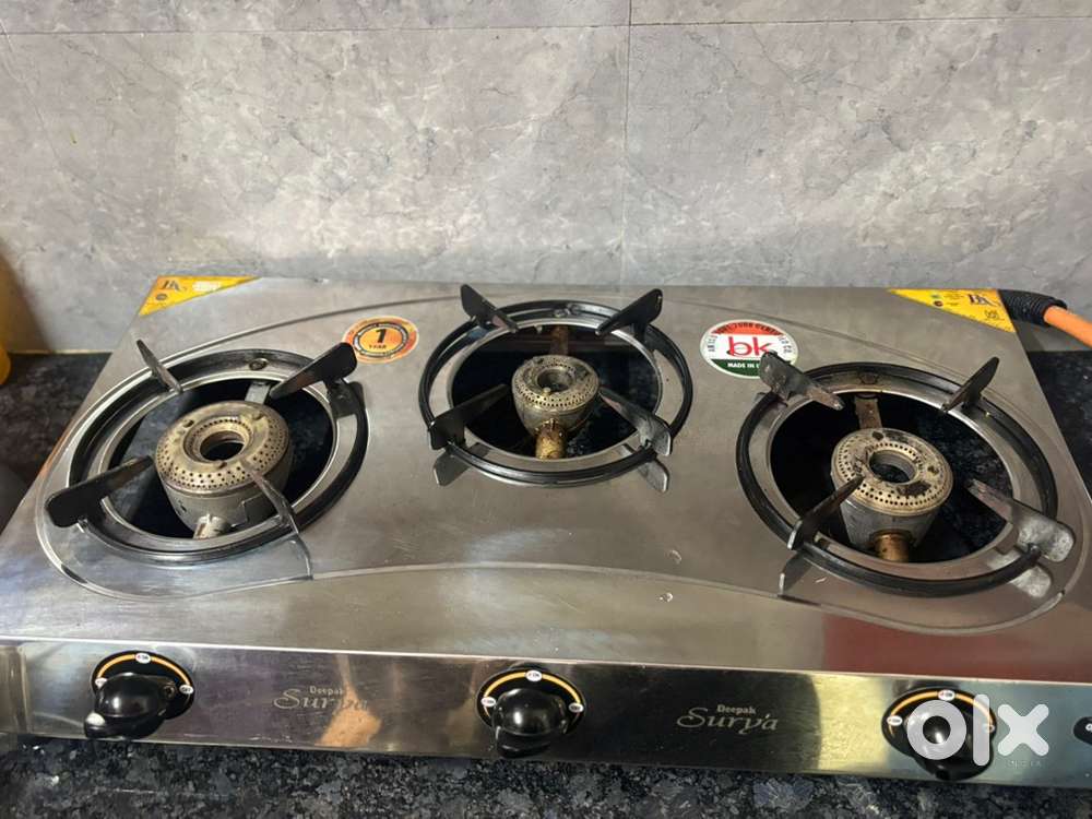 Surya 3 Burner Curve  Glass Top Stainless Steel Frame